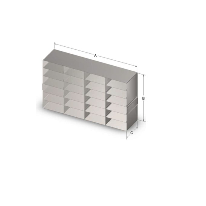 Custom Biogenic Systems - URO272 - 14-Box Capacity (2 Long 7 High) Upright Stainless Steel Drawer Racks for Standard 2" High Boxes