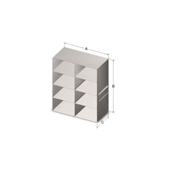 Custom Biogenic Systems - URO223-87L - Upright Stainless Steel Drawer Rack for Large 3.75" High Boxes with Handles, 4-Box (2 Long 2 High)