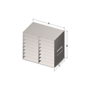 Custom Biogenic Systems - USB-24-100L - Upright Stainless Steel Freezer Rack for 1.375" High, 100-Place Slide Boxes with Handles (15"D X 6.66"H X 9"W)