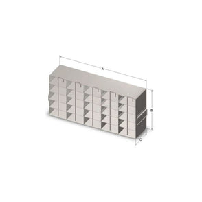 Custom Biogenic Systems - USB65-25LR - Upright Stainless Steel Freezer Rack for 1.312" High, 25-Place Slide Boxes with Locking Rods and Handles (21.16"D X 8.10"H X 4.13"W)