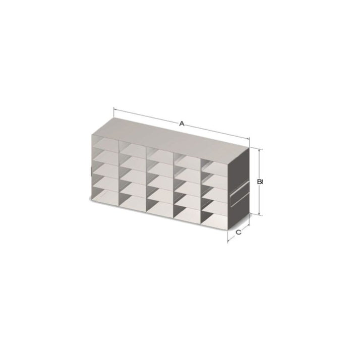 Custom Biogenic Systems - UTB - Upright Stainless Steel Freezer Rack for 96-Well Mictrotube Plastic Storage Boxes and Matric TrakMate 1.4ml Latch Rack Boxes with Handles (SBS Footprint)