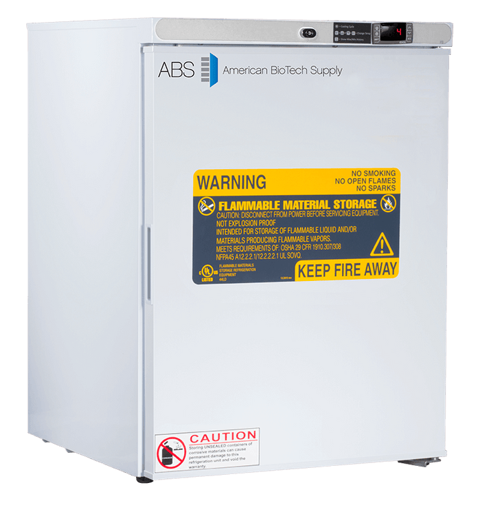 American Biotech Supply - ABT-FRP-04 - 5 Cu. Ft. Capacity Standard Undercounter Flammable Storage Freestanding Refrigerator