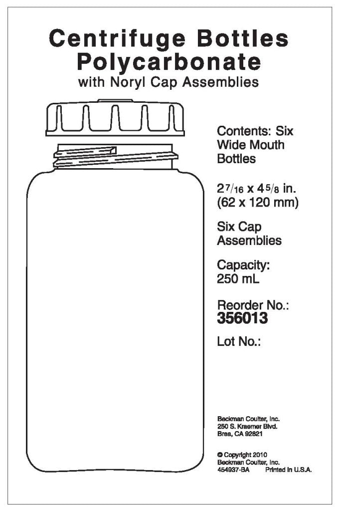 Beckman Coulter - 356013 - 250ml, Polycarbonate Bottle with Screw-On Cap