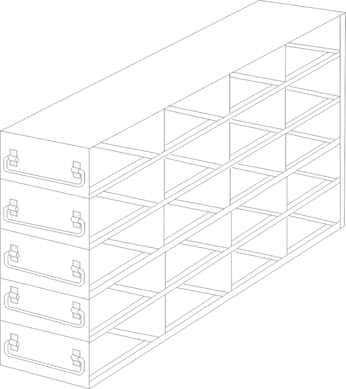 Crystal Industries - UFDHT-45 - Upright Freezer Drawer Rack for 100-Cell Hinged Plastic Boxes, 4x5 Configuration